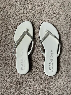Italian Shoemakers White Rhinestone T-Strap Sandals